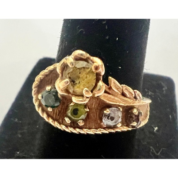 Vintage 14K Gold MultiStone Cocktail Ring Garnet Peridot Citrine 7.5 Untested - Picture 9 of 16